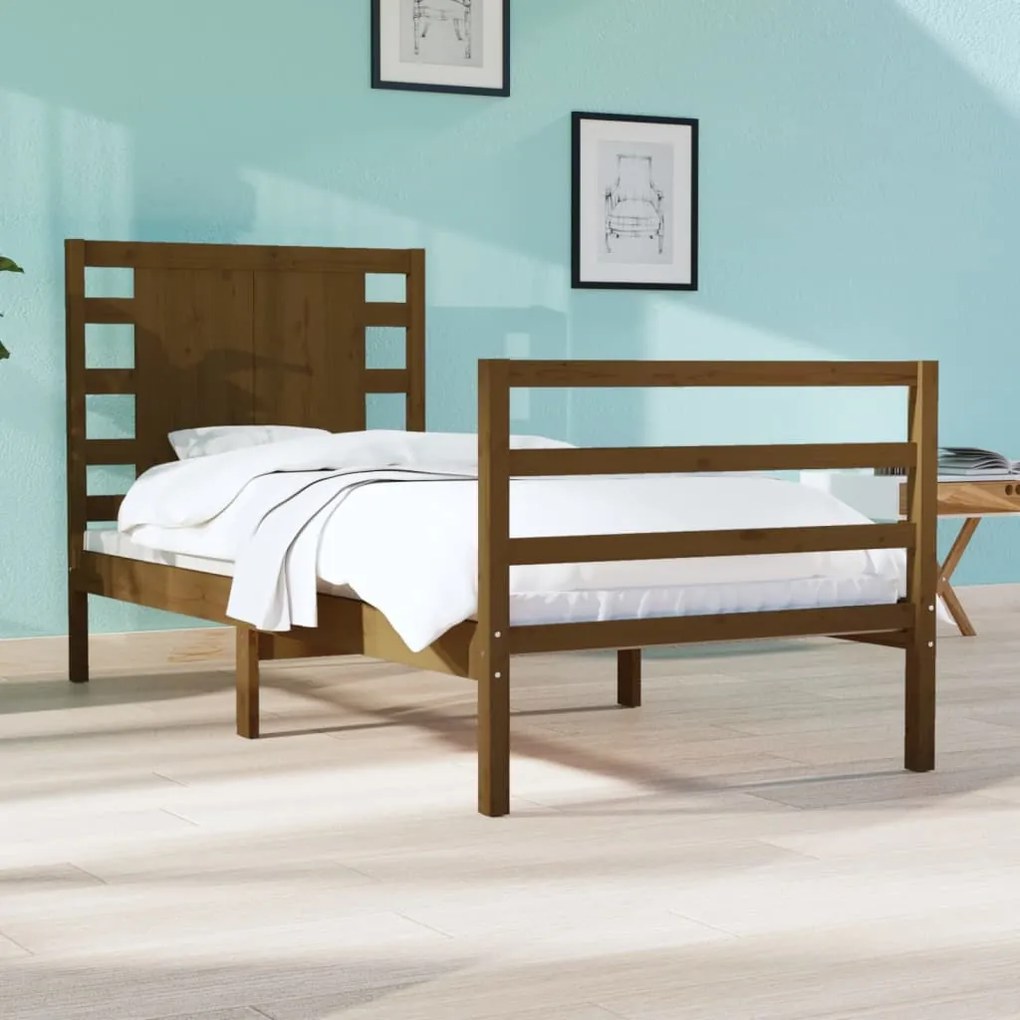 3104246 vidaXL Cadru de pat Small Single 2FT6 maro miere, 75x190 cm lemn masiv