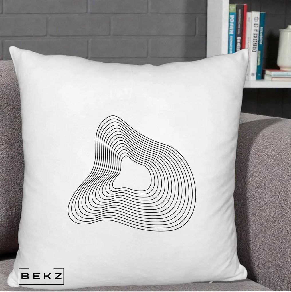 Perna Decorativa Abstract Linii Organice, 40x40 cm, Alb Pufos, Husa Detasabila, Perna Inclusa, BEKZ®