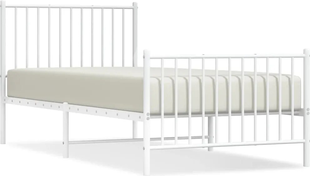 vidaXL Cadru de pat metalic cu tăblie de cap/picioare, alb, 90x200 cm