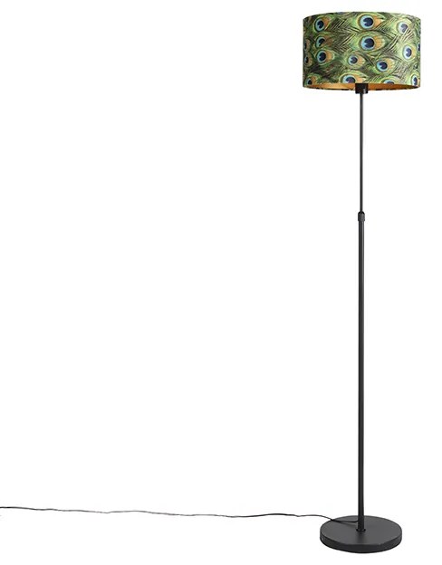 Lampă de podea neagră cu abajur din catifea verde smarald cu auriu 35 cm - Parte