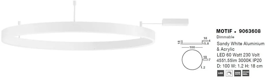 Lustra/Plafoniera LED dimabila design circular MOTIF 100cm