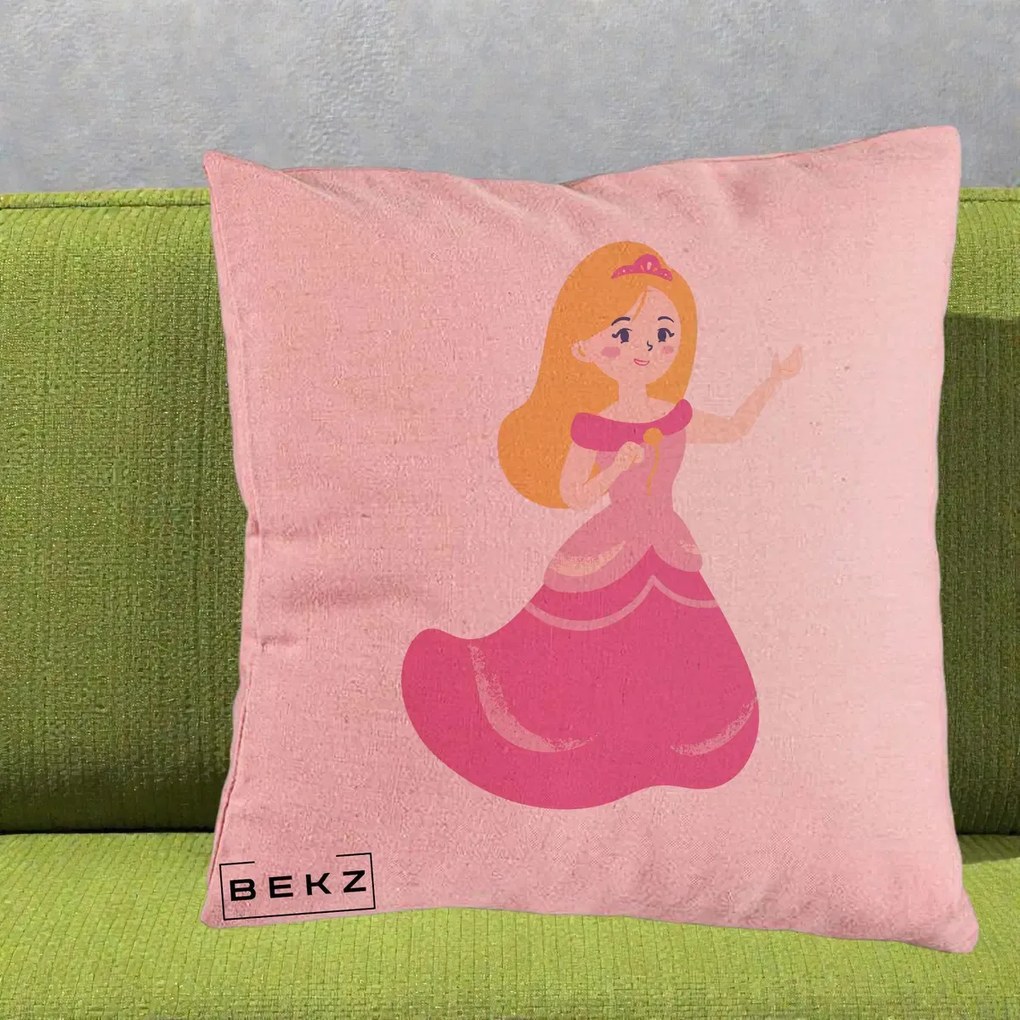 Perna Personalizata Printesa Roz cu Microfon, 40x40 cm, Roz, Husa Detasabila, Perna Inclusa, BEKZ®
