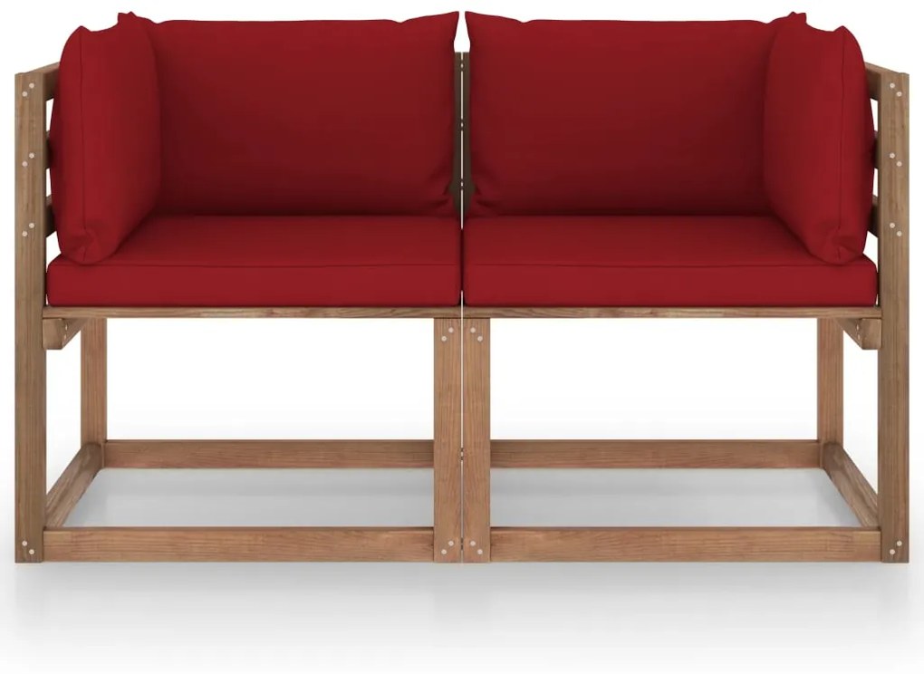 Canapea din paleti de gradina 2 locuri perne rosiu vin lemn pin