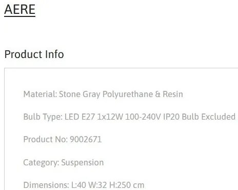 Lustra suspendata design modern, Stone Gray, AERE, L 40cm