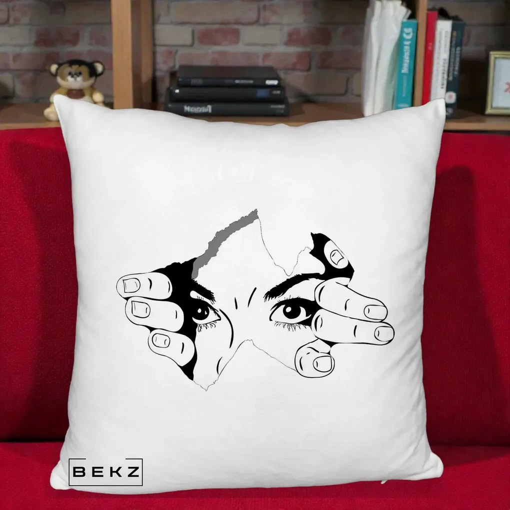 Perna Decorativa Ochi care Rup Suprafata, 40x40 cm, Alb Pufos, Husa Detasabila, Perna Inclusa, BEKZ®