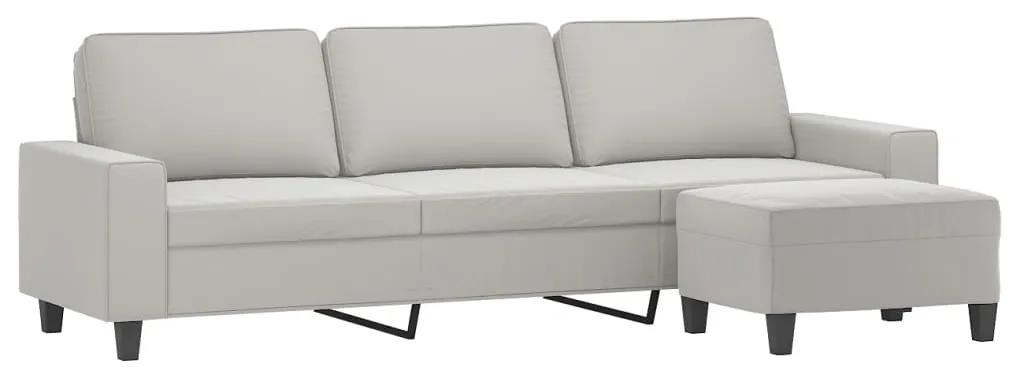 Canapea cu 3 locuri si taburet, gri deschis, 210 cm, microfibra