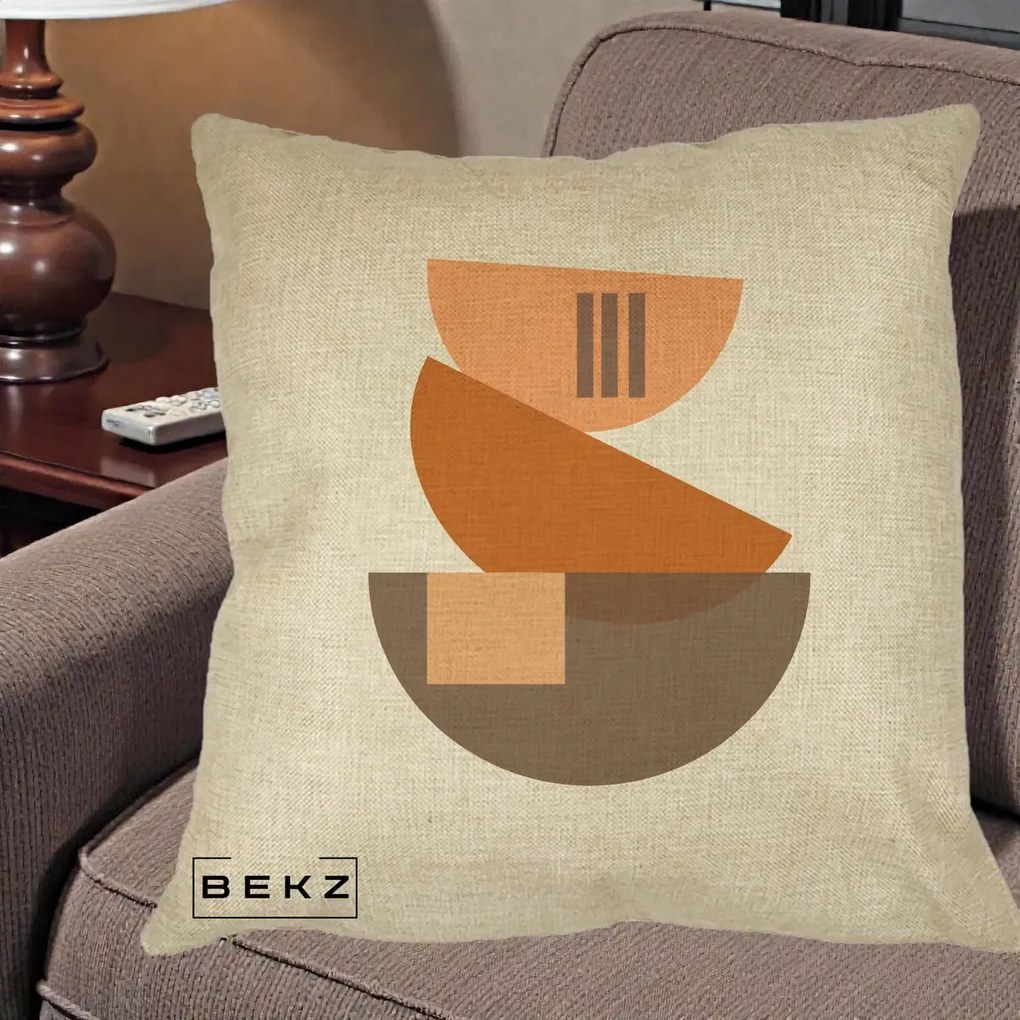 Perna Decorativa Geometric Bauhaus Boluri Portocaliu, 40x40 cm, Crem, Husa Detasabila, Perna Inclusa, BEKZ®