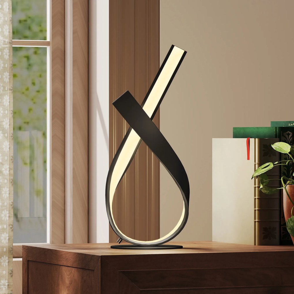 HOMCOM Lampă de masă design contemporan - lampă de masă design în spirală - dim. 21L x 15l x 43H cm - aluminiu negru LED alb cald | Aosom Romania