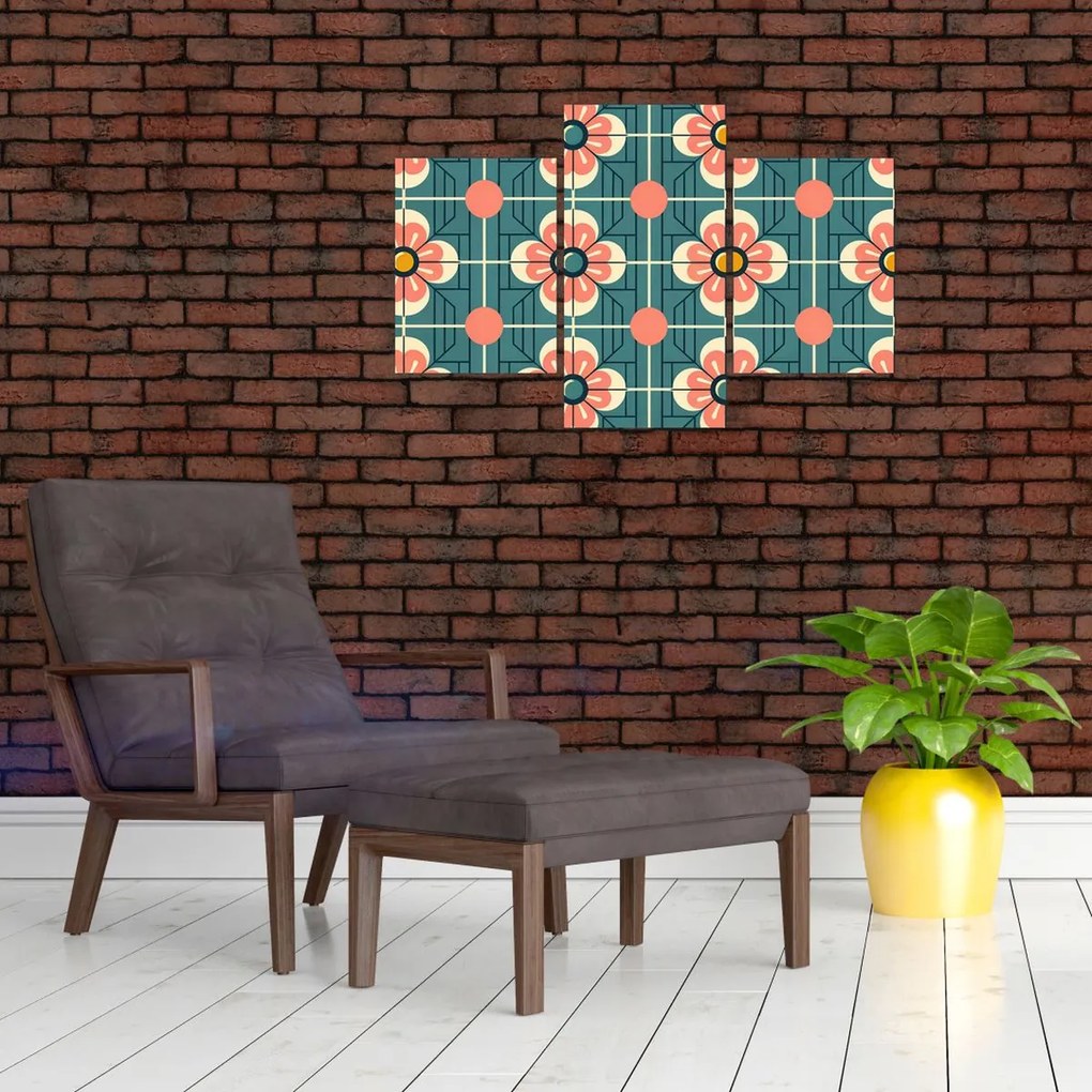 Tablou - Model retro cu flori (90x60 cm)