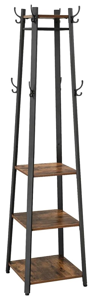 Umeraș pe picioare, Suport stil rustic cu 3 rafturi 45 x 45 x 181 cm