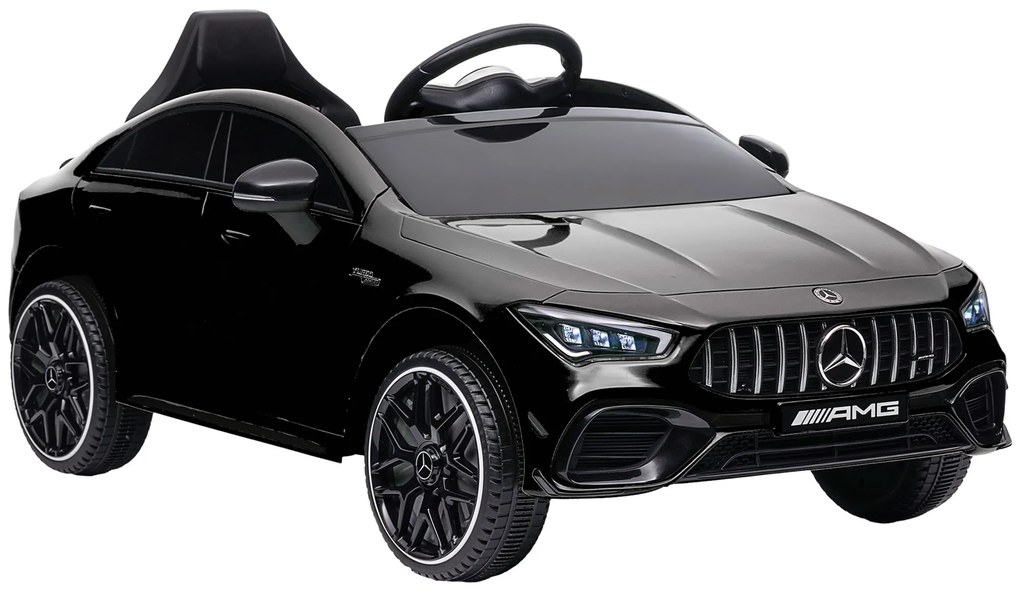 AIYAPLAY Mașină electrică pentru copii Mercedes-benz AMG CLA 45, telecomandă, viteză reglabilă (3-5 km/h), far LED muzică, negru | Aosom Romania