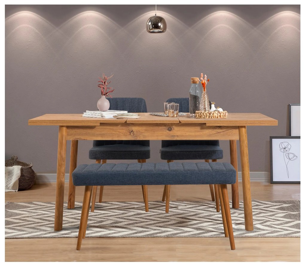 Set mobilier sufragerie Dobuse 2 (Albastru marin + pin atlantic) (pentru 4 persoane). 1093783