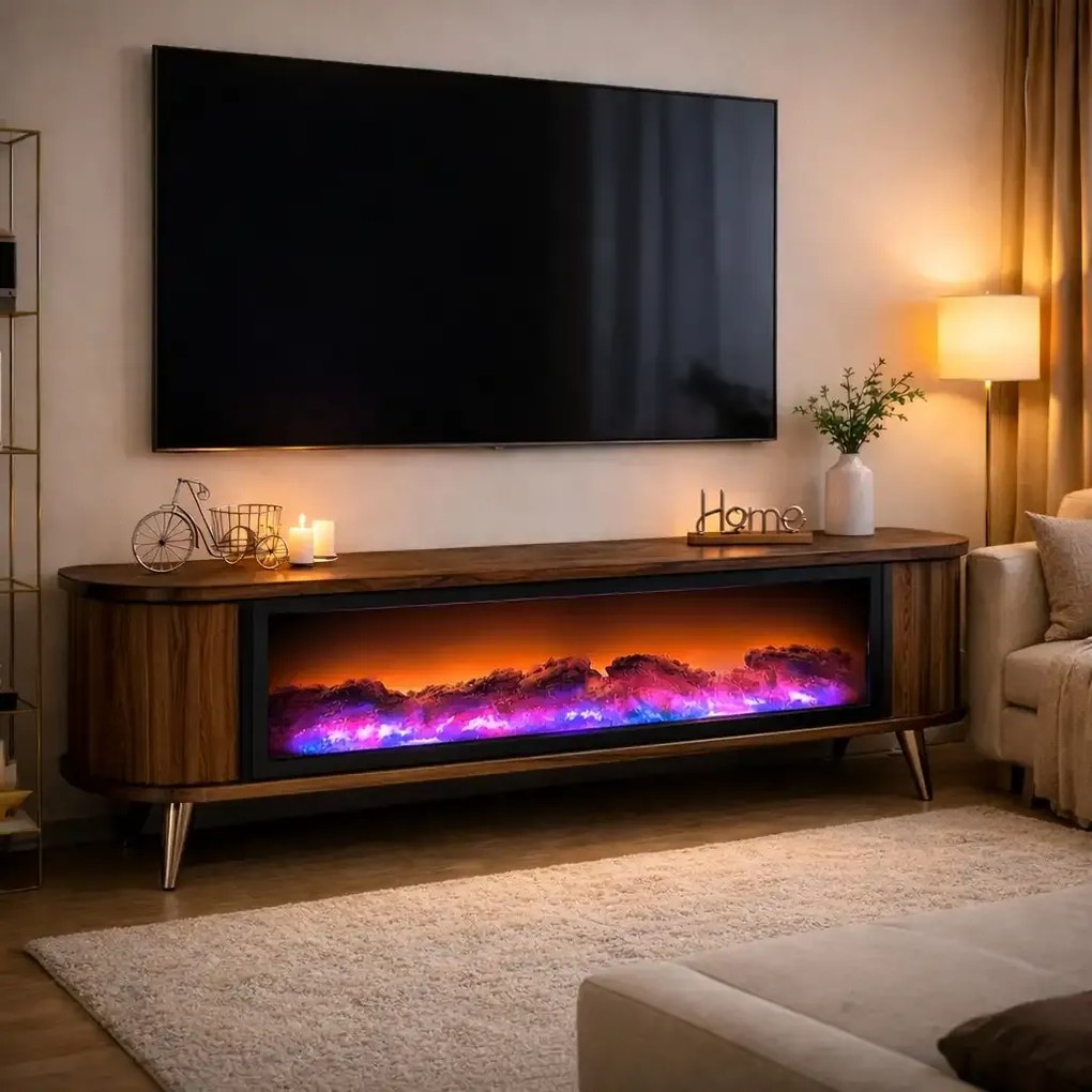 Comoda tv cu semineu Royal, cu led, 160 cm.nuc