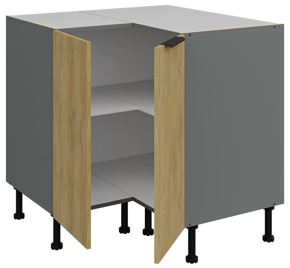 Dulap inferior de bucătărie de colț Carminia 90x90 DN 2F BB (stejar cremona + antracit). 1127928