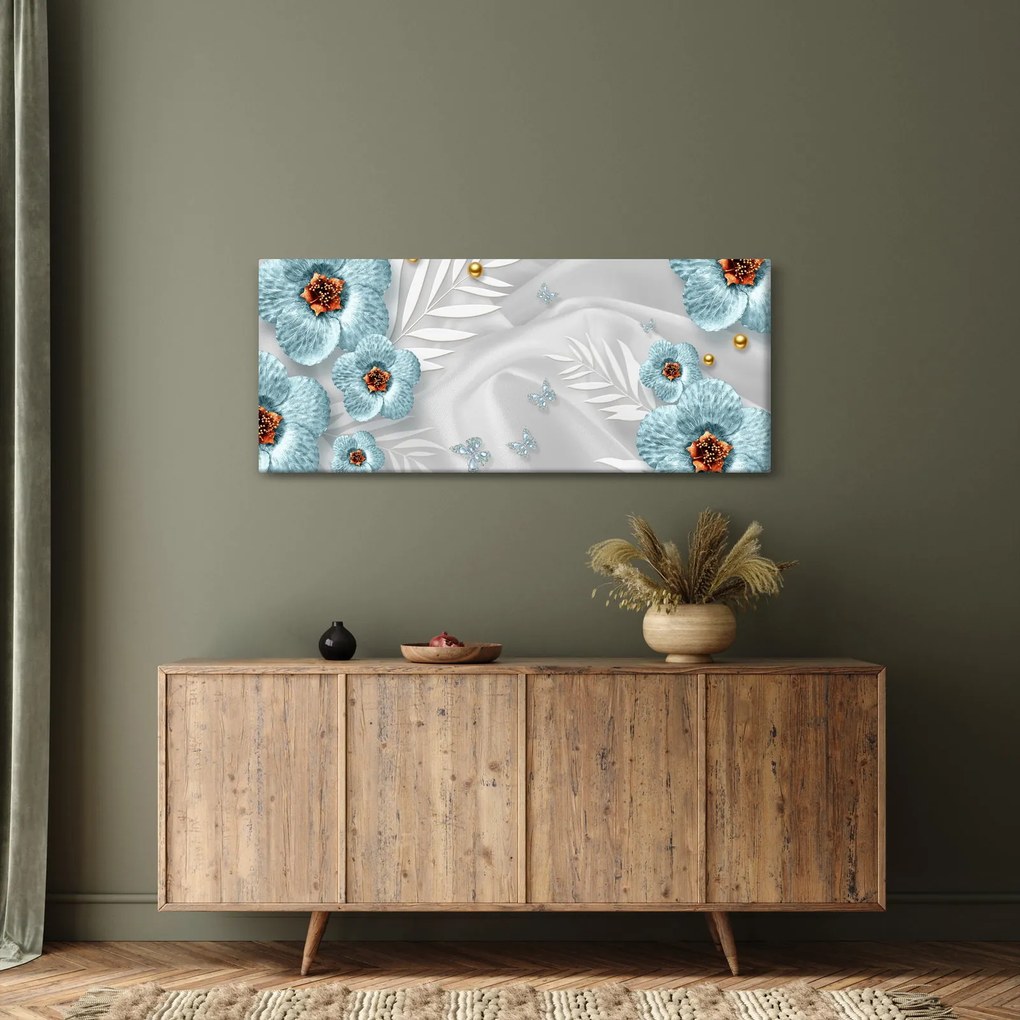 Tablou - 3D Flori albastre (120x50 cm)