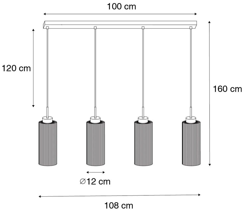 Lampă suspendată inteligentă neagră cu sticlă fumurie cu 4 lumini, incluzând 4 Wifi ST64 - Laura