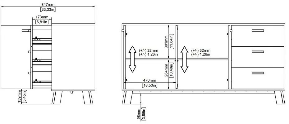 Comodă albă-în culoare naturală cu aspect de lemn de stejar 147x73x39 cm Ikast – Tvilum