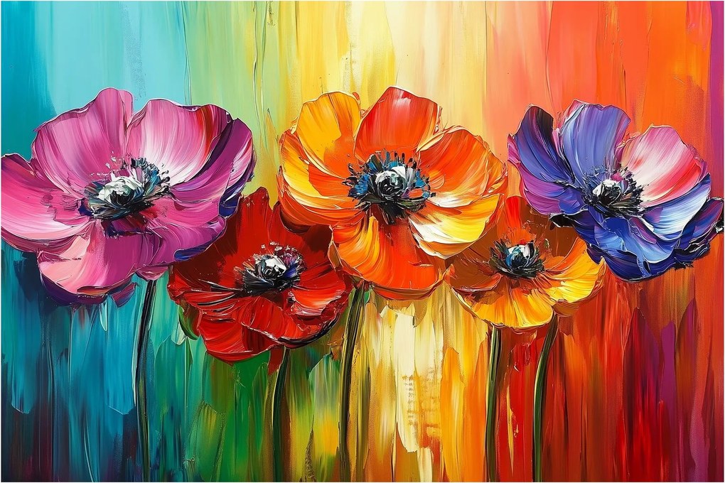 Tablou - Cinci flori colorate (90x60 cm)