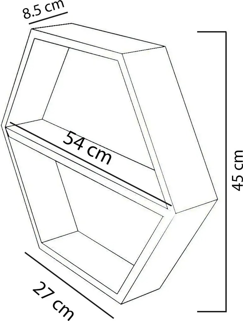 Raft de perete din lemn Hexagonal Homs, maro