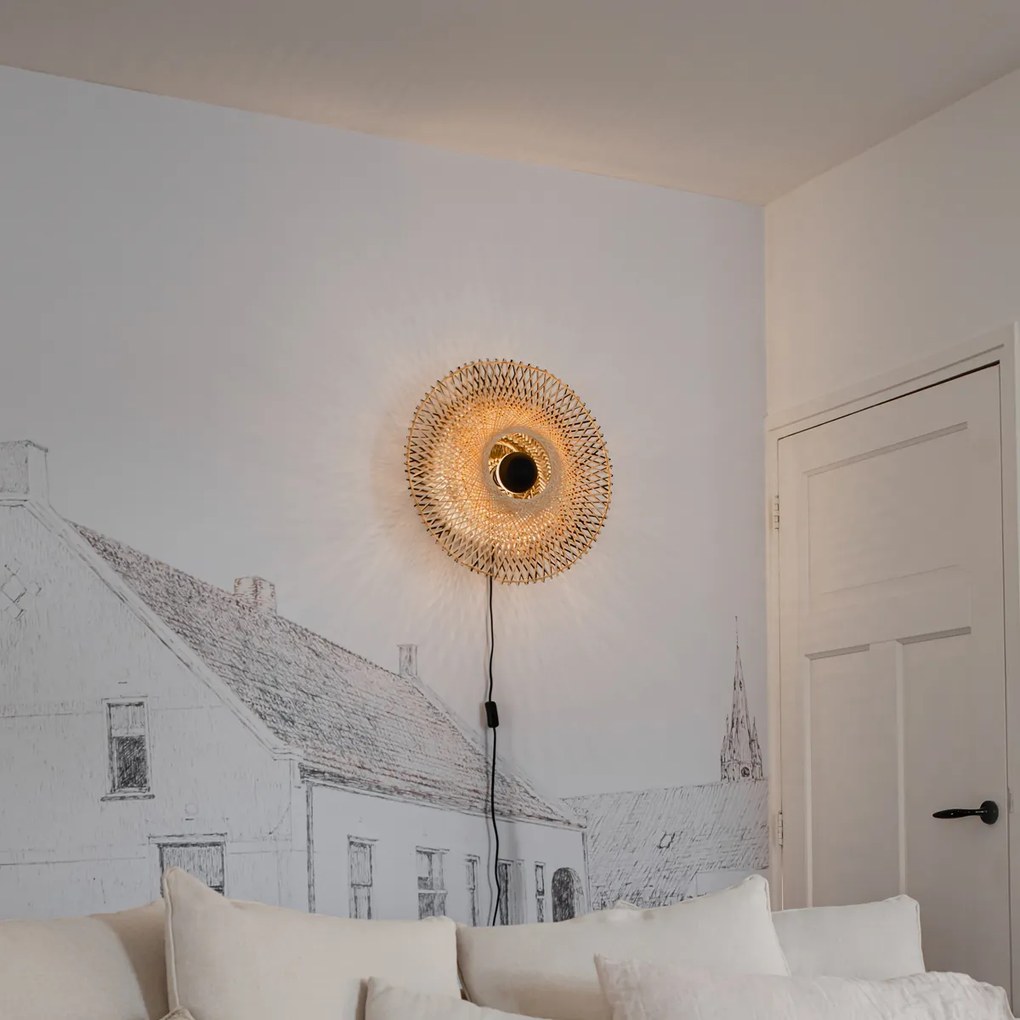 Lampă de perete orientală din bambus 50 cm cu priză - Rina