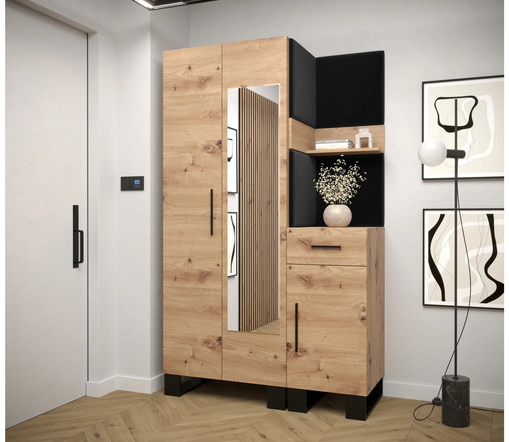 Set mobilier pentru hol Amanda 16 (Stejar artisan + Negru). 1085996