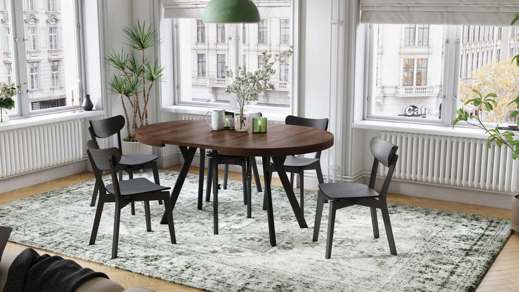 Mazzoni EXPANSO Stejar Maro/picioare negre - MASĂ MARE ROTUNDĂ Ø110 EXTENSIBILĂ PÂNĂ LA 310 cm CU PICIOARE Y LOFT/INDUSTRIALĂ