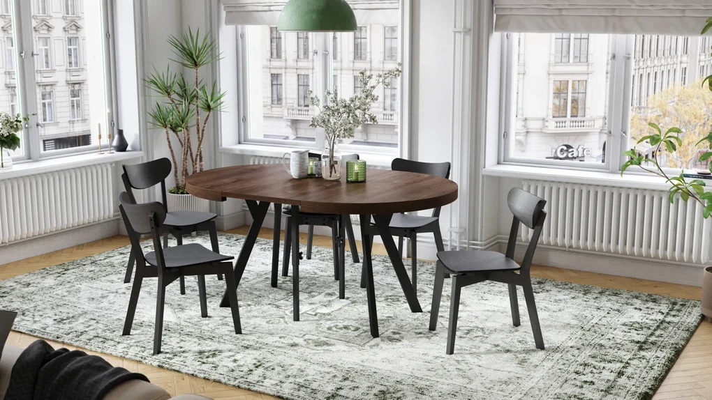 Mazzoni VITO Stejar Maro/picioare negre - MASĂ MARE ROTUNDĂ Ø110 EXTENSIBILĂ PÂNĂ LA 310 cm CU PICIOARE Y LOFT/INDUSTRIALĂ