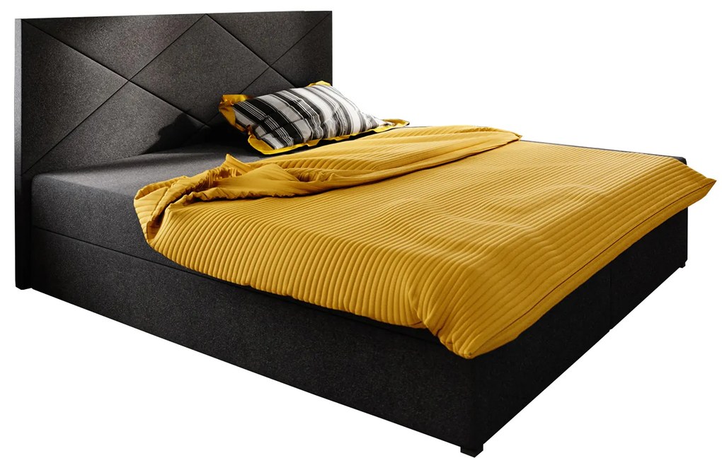 Pat matrimonial Boxspring 140 cm Fade 4 (negru) ( cu saltea și sp. depozitare). 1046517