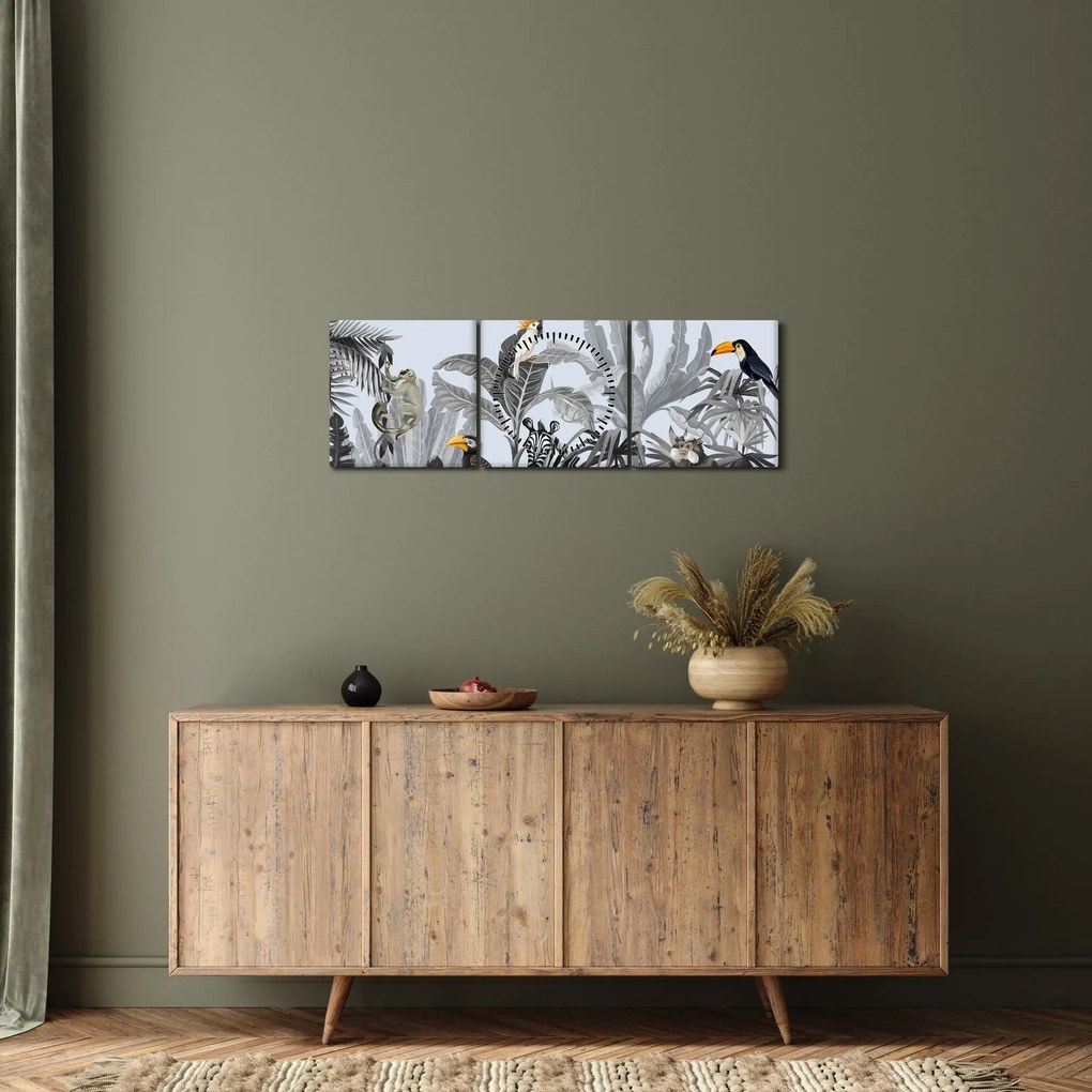 Tablou - Jungla ilustrată (cu ceas) (90x30 cm)