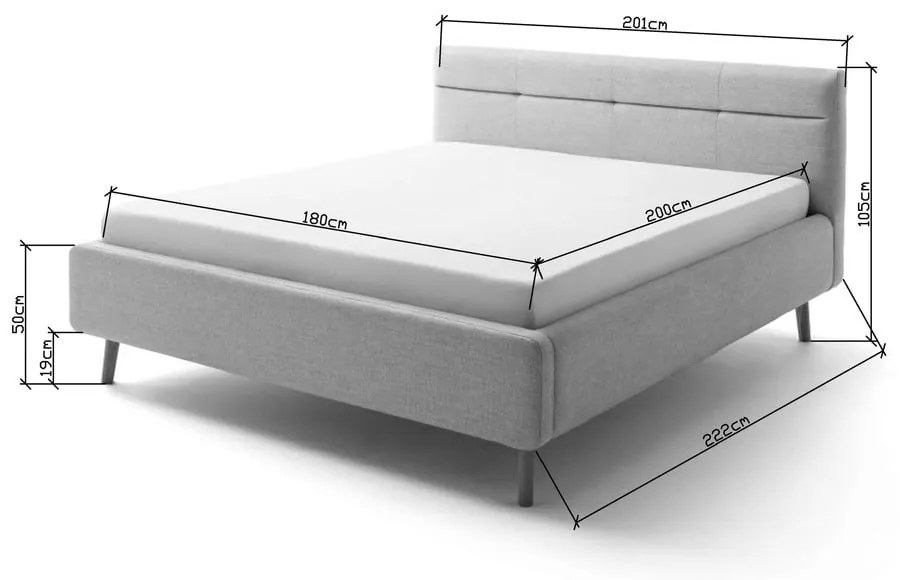 Pat matrimonial 180x200 cm bej tapițat cu spațiu de depozitare cu somieră Lotte – Meise Möbel