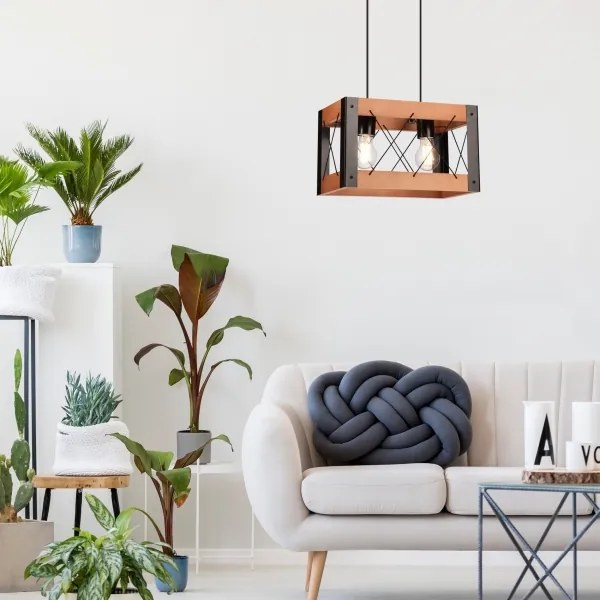 Lustră pe cablu FRIDA 2xE27/60W/230V negru/maro fag