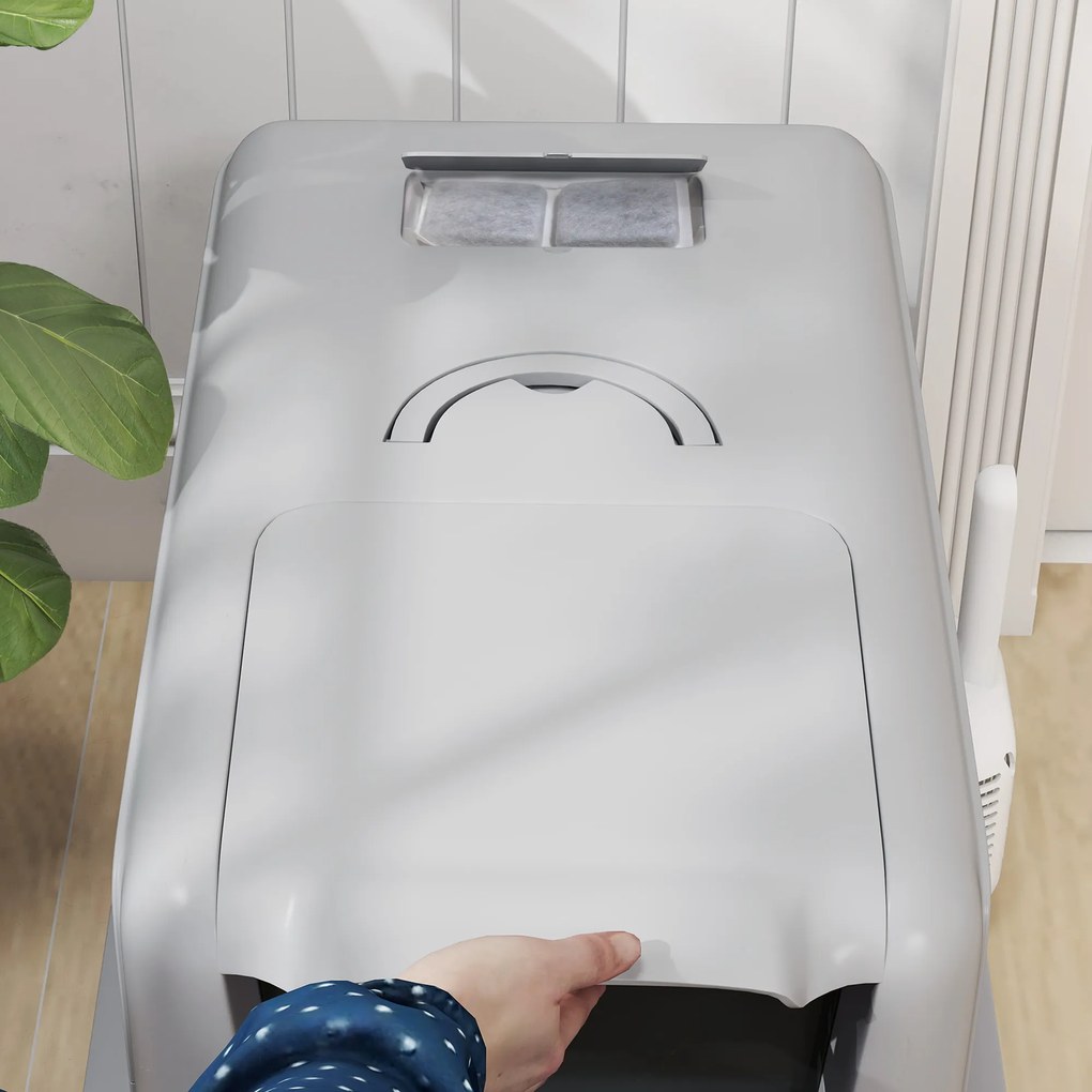 PawHut Litieră din Oțel Inoxidabil pentru Pisici cu Capac Detasabil, Lopățică, Pungi Filtrante, pentru Pisici Mari, Albă | Aosom Romania