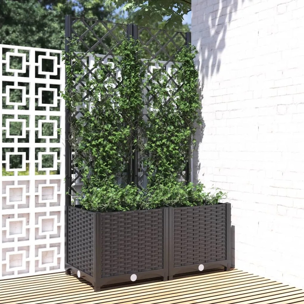 Jardiniera de gradina cu spalier negru, 80x40x136 cm, PP