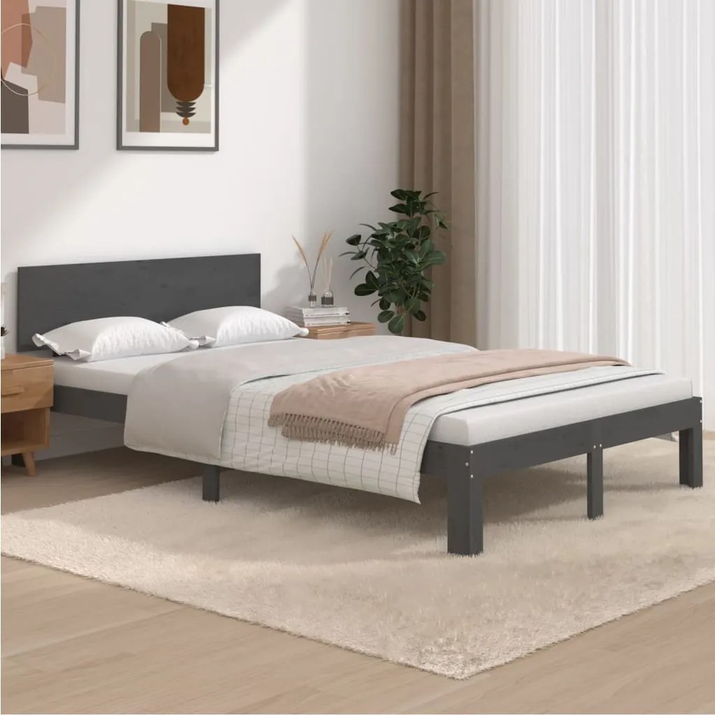 810492 vidaXL Cadru de pat, gri, 120x200 cm, lemn masiv de pin