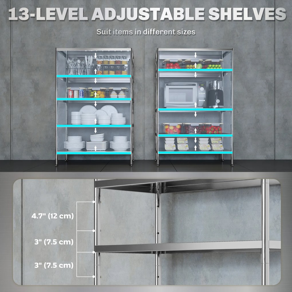 HOMCOM Raft de Bucătărie cu 5 Nivele din Oțel Inoxidabil 201, Argintiu | Aosom Romania