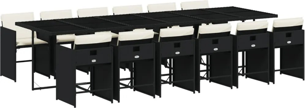 vidaXL Set mobilier de grădină cu perne, 13 piese, negru, poliratan