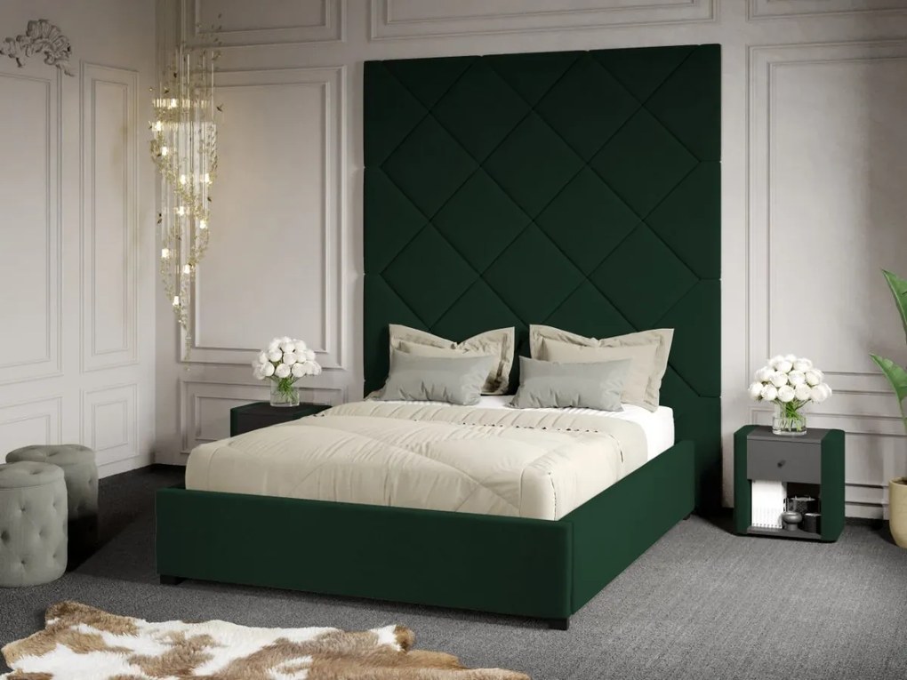 Pat Tapitat cu Panou 191x228 C1 Dubai cu somiera fixa Verde Inchis - Velluto 27 140x200