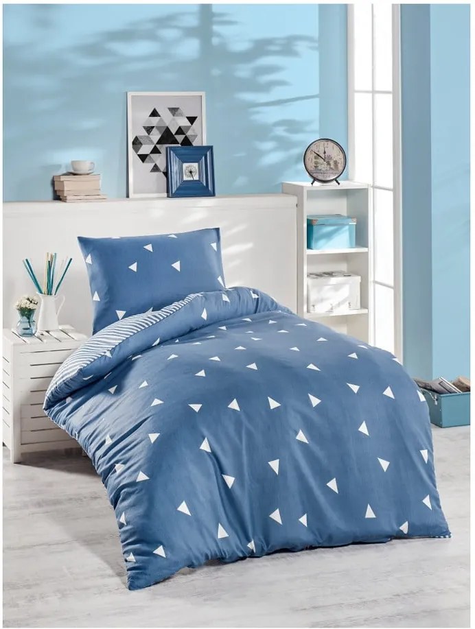 Lenjerie din bumbac pentru pat de o persoană Jussno Mento, 140 x 220 cm, albastru