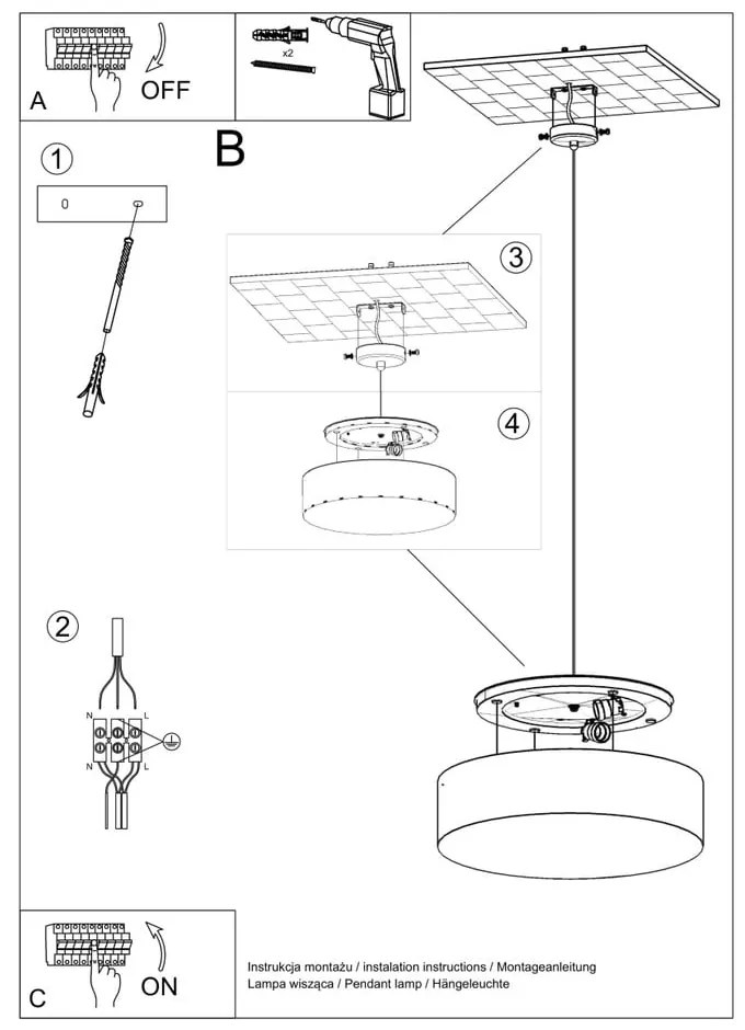 Lustră gri ø 45 cm Atis – Sollux