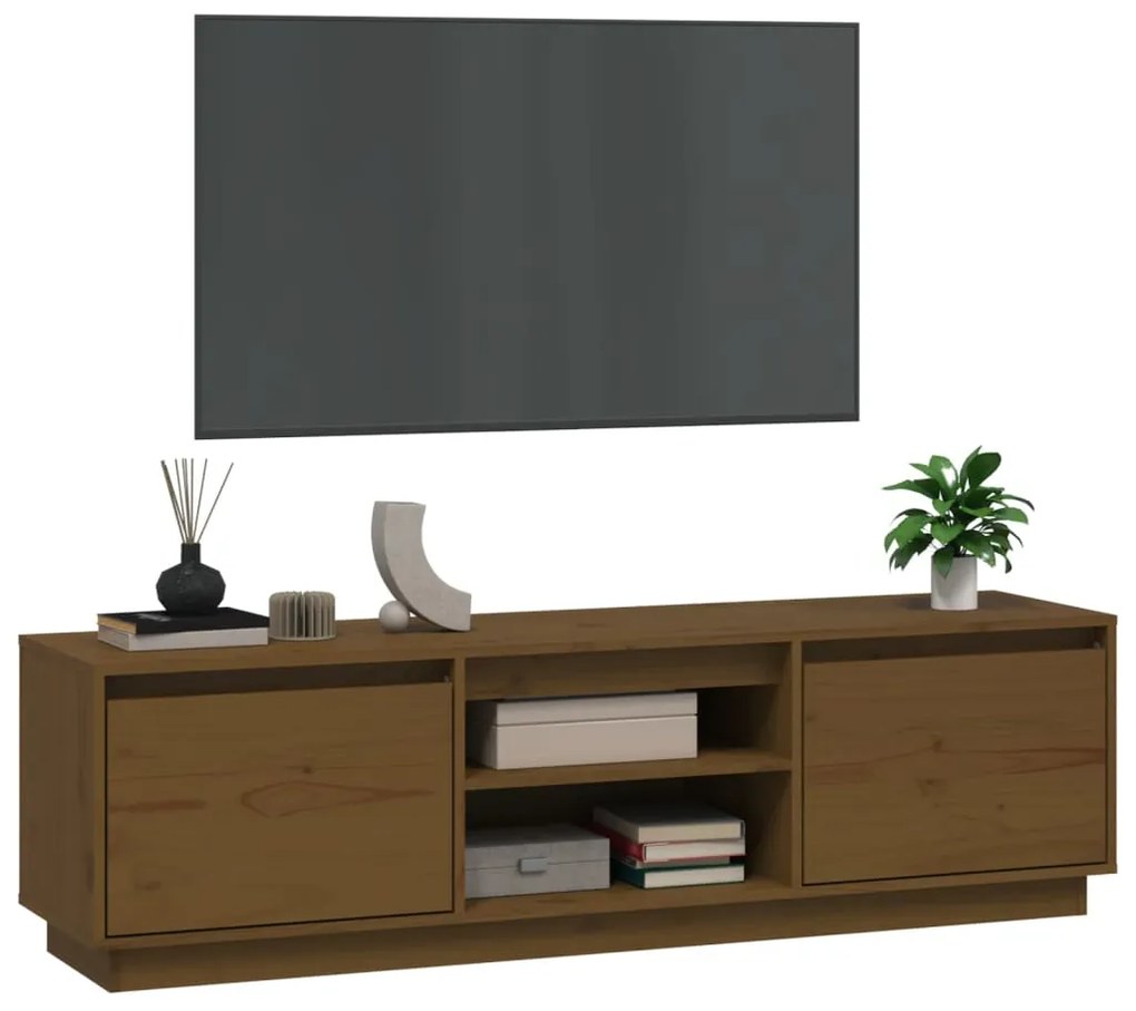 Comoda TV, maro miere, 140x35x40 cm, lemn masiv de pin