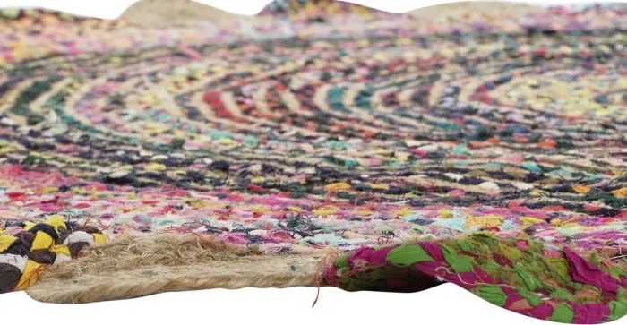Covor rotund din bumbac și iută împletit manual, multicolor, Ø 200 cm, 2100 GSM, „Cotton Jute Carpet Multicolored"