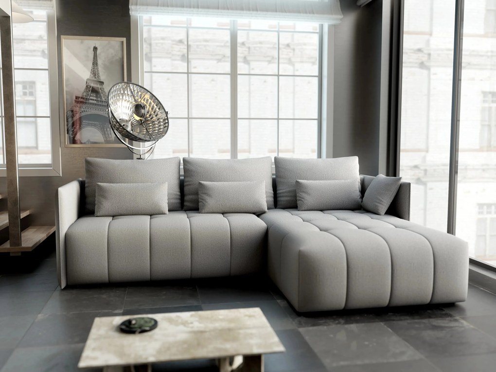Colțar extensibil dumonde cu ladă de depozitare si sezut confortabil din spuma high-density, Malta Enjoy Grey II 235x185 cm