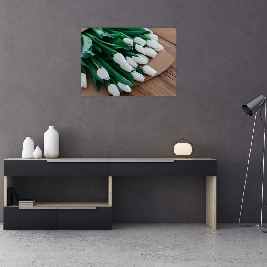 Tablou cu buchet de lalele albe (70x50 cm)
