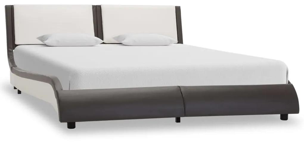 280349 vidaXL Cadru de pat, gri și alb, 140 x 200 cm, piele ecologică