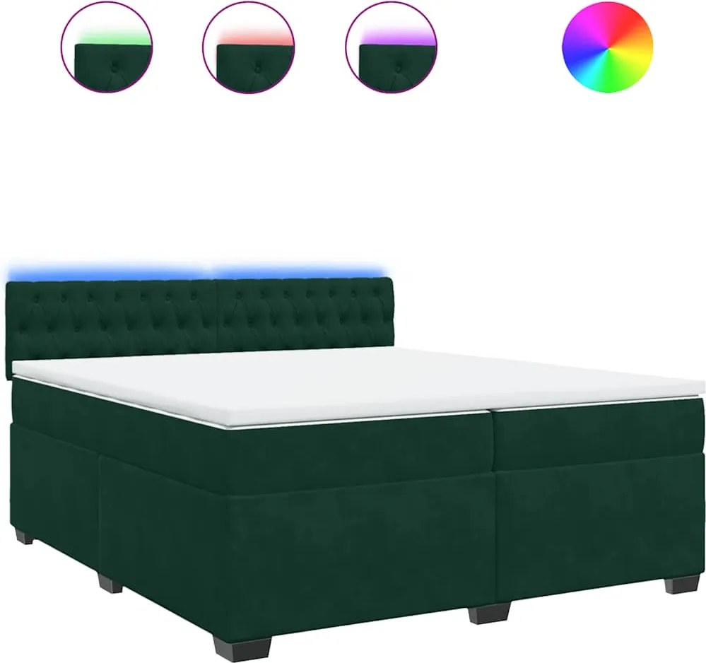 vidaXL Pat box spring cu saltea, verde închis, 200x200 cm, catifea