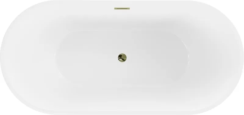 Mexen Luna cadă de baie independentă 140 x 75 cm, albă, preaplin auriu - 52031407500-50