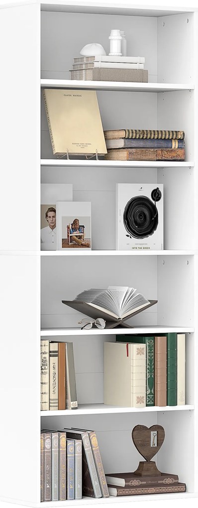 HOMCOM Bibliotecă raft de depozitare 6 niveluri cu polițe reglabile pentru living, dormitor, birou, 60x24x158,5cm, alb | Aosom Romania