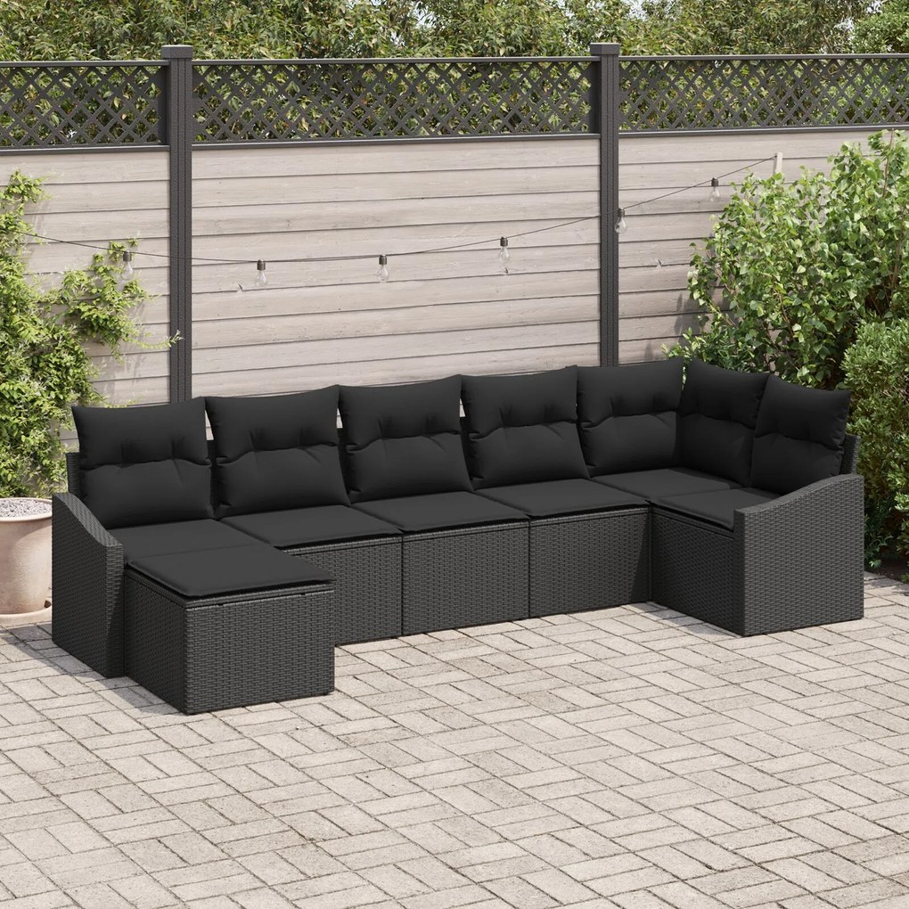 vidaXL Set de canapea de grădină cu perne 7 piese Negru Ratan Poliester