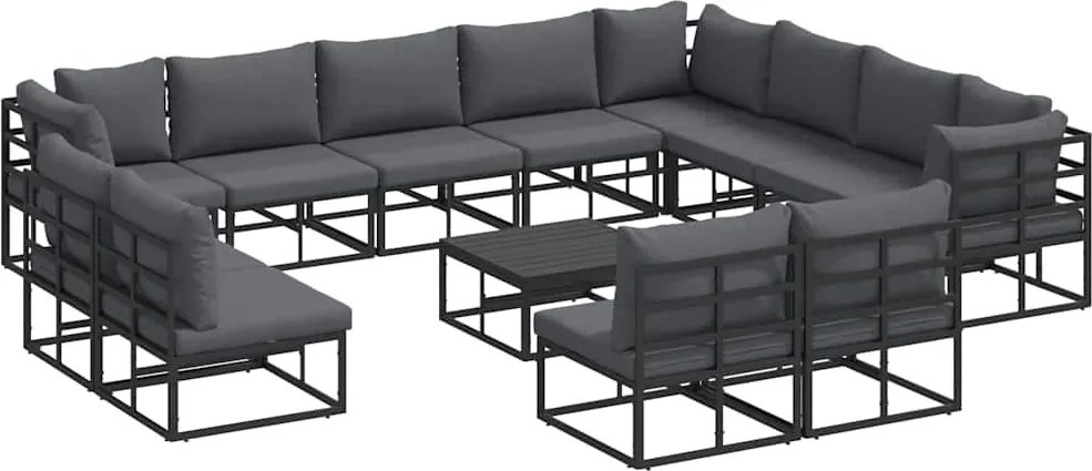 vidaXL Set de canapele pentru grădină cu pernă 13 pcs Negru Aluminiu