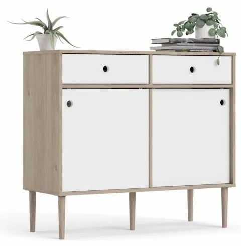 Bufet cu 2 sertare in decor de stejar Culoare alb, ELISEO